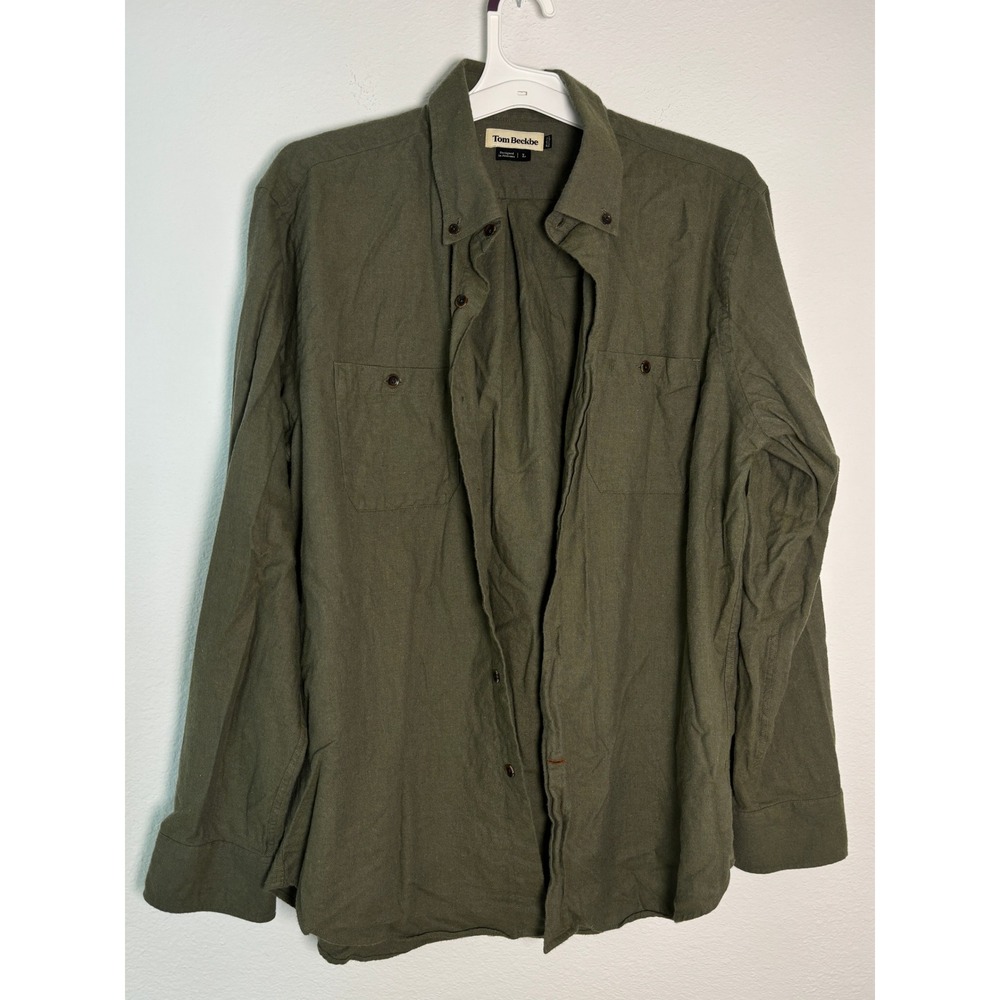 Tom Beckbe Mens Large Olive Green Button Down Shirt Long Sleeve Portugal Made